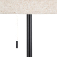 Tier 64" Contemporary Metal Floor Lamp in Black Metal with Beige Linen Shade