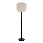 Tier 64" Contemporary Metal Floor Lamp in Black Metal with Beige Linen Shade