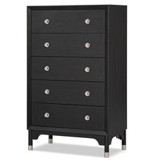 1pc Mid-Century Modern Black Color Silver-Capped Legs Five-Drawers Tall Chest Wooden English Dovetail