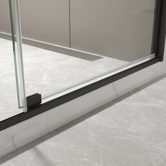 56-60"W X 74"H pivot shower door, open outside, stop at 105 degrees, with 5/16" tempered glass finish Matte Black