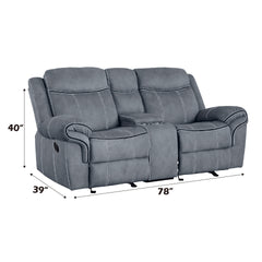 Zubaida Two Tone Gray Velvet Recliner Loveseat w/USB Port & Console