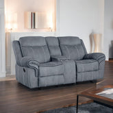 Zubaida Two Tone Gray Velvet Recliner Loveseat w/USB Port & Console