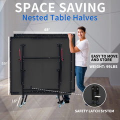 8ft Black Mid-Size Table Tennis Table Foldable & Portable Ping Pong Table Set for Indoor Games with Net, 2 Table Tennis Paddles and 3 Balls