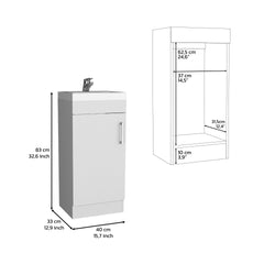 Bathroom Vanity with SInk, Single Door Cabinet, White