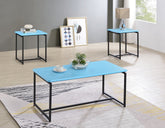 Gaetano 3 Piece Blue Carbon Fiber Wrap 39.5"W Coffee Table and End Table Set