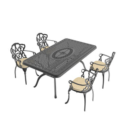 5-Piece Set Of Cast Aluminum Patio Furniture With Black Frame and Off-white Seat Cushions(same as: W1710S00101)