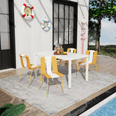 Holiday - 4-Pack Modern Striped Color Block Chairs-Indoor/Outdoor PP Seat & Sturdy Metal Legs, White, Orange, Beige with 55 Inch White Modern Long Table - Indoor/Outdoor- PP Tabletop with Metal Legs