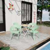 Holiday - Haze Green PP Single-Side Chair- One-Piece Design for Indoor & Outdoor Use with Modern folding indoor/outdoor multi-functional square table- PP tabletop with metal legs(White, khaki)