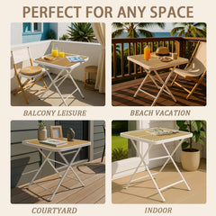 Holiday - Haze Green PP Single-Side Chair- One-Piece Design for Indoor & Outdoor Use with Modern folding indoor/outdoor multi-functional square table- PP tabletop with metal legs(White, khaki)