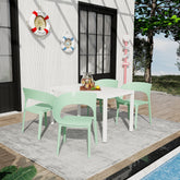 Holiday - Haze Green Polypropylene Single-Side Chair- One-Piece Design for Indoor & Outdoor Use with 55 Inch White Modern Long Table - Indoor/Outdoor- Lightweight PP Tabletop with Metal