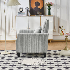 Modern Accent Chair with Arms,Comfy Upholstered Armchair for Living Room,Grey and White Striped Armchair with Nailhead Trim,For Living Room, Bedroom, Apartment,Office