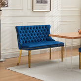 Velvet Double Dining Loveseat Bench, Kitchen & Dining Seating, 2-Seat Tufted Bench w/Handmade Buttons, Wing Back, Gold-Plated Steel Legs, Mid Century Modern,Single Pack,Blue,SW1602BL