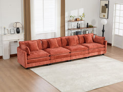 Cloud Sofa 4 Seats (Ottoman is not included), Modern Sectional Couch, for Living Room Bedroom and Apartment, Comfy Double Layer Upholstered Seat Cushion, Breathable Chenille Fabric,Orange,SW5014OG