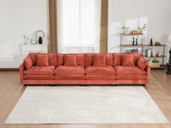 Cloud Sofa 4 Seats (Ottoman is not included), Modern Sectional Couch, for Living Room Bedroom and Apartment, Comfy Double Layer Upholstered Seat Cushion, Breathable Chenille Fabric,Orange,SW5014OG