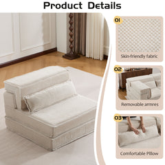 Compression Mahjong Sofa,Convertible Floor Sofa Bed,DIY Boneless Modular Sectional Sofa,No Assembly Required,Circle fleece fabric,Oversized Single Sofa with 1 Pillow,White