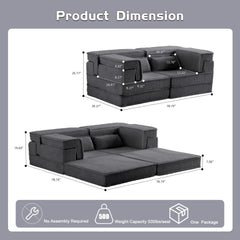 Compression Mahjong Sofa,Convertible Floor Sofa Bed,DIY Boneless Modular Sectional Sofa,No Assembly Required,Circle fleece fabric,Modern Oversized Loveseat,Dark Grey