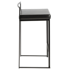 Fuji 26" Contemporary Stackable Counter Stool in Black Metal with Black Faux Leather Cushion by LumiSource - Set of 3