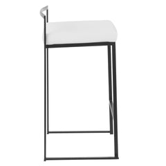 Fuji 26" Contemporary Stackable Counter Stool in Black Metal with White Velvet Cushion by LumiSource - Set of 3