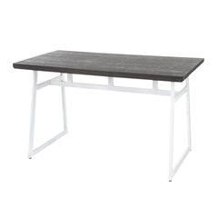 Geo Industrial Dining Table in Vintage White Metal and Espresso Wood-Pressed Grain Bamboo by LumiSource
