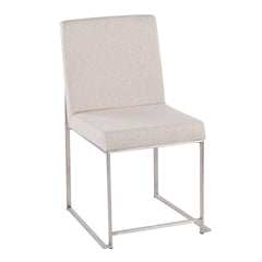 High Back Fuji Contemporary Dining Chair in Brushed Stainless Steel and Beige Fabric by LumiSource - Set of 2
