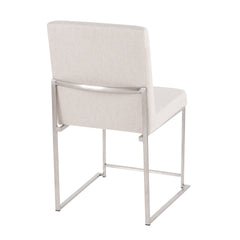 High Back Fuji Contemporary Dining Chair in Brushed Stainless Steel and Beige Fabric by LumiSource - Set of 2