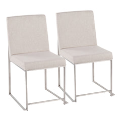 High Back Fuji Contemporary Dining Chair in Brushed Stainless Steel and Beige Fabric by LumiSource - Set of 2