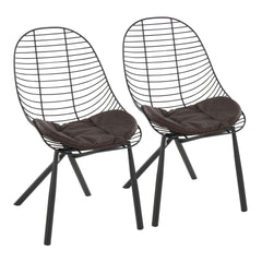 Wired Contemporary Chair in Black Metal with Espresso Faux Leather Cushions by LumiSource - Set of 2