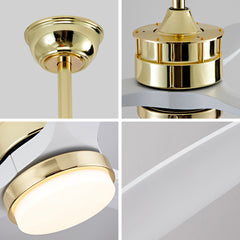 52 Inch White and Gold Ceiling Fans with Lights and Remote, 3 Solid Wood Blades, 6 Speeds, Quiet DC Motor, Dimmable LED, Modern Gold Ceiling Fan for Indoor Bedroom,Living Room,Patio