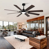 Large Ceiling Fan with Light: Modern 72-inch 8-Blade Outdoor Ceiling Fan with Remote Control - Dimmable Black Large Fan Light for Indoor Use, Reversible, 6-Speed Quiet DC Motor