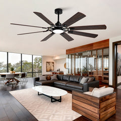 Large Ceiling Fan with Light: Modern 72-inch 8-Blade Outdoor Ceiling Fan with Remote Control - Dimmable Black Large Fan Light for Indoor Use, Reversible, 6-Speed Quiet DC Motor