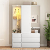 Wardrobe Closet 71.7" H, Bedroom Wooden Wardrobe with 2 Doors 6 Drawers, Modern Clothing Storage Cabinet Combination with Storage Shelves and Hanging Rail, White
