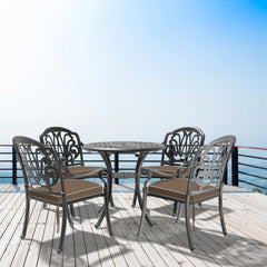 5-Piece Set Of Cast Aluminum Patio Furniture With Brown Cushions(same as W1710S00539)