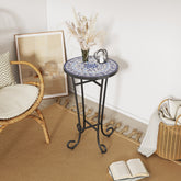 Patio Side Table,Blue+Black