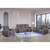 Duran Brown 3PC Power Reclining Sofa-Loveseat and Recliner with Power Headrest, LED and more