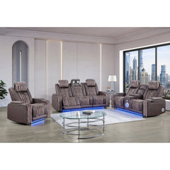 Duran Brown 3PC Power Reclining Sofa-Loveseat and Recliner with Power Headrest, LED and more