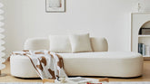 90" Curved Sofa with Throw Pillows, 4 Seater Luxury Velvet Couch with Half Moon Design and High-Density Foam, Ideal for Modern Living Room, Office & Apartment, Ivory