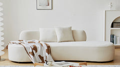 90" Curved Sofa with Throw Pillows, 4 Seater Luxury Velvet Couch with Half Moon Design and High-Density Foam, Ideal for Modern Living Room, Office & Apartment, Ivory