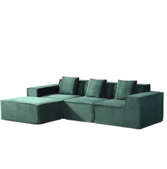 CozyForm Convertible Corduroy Sectional Couch with Ottoman & Pillows, Modular L Shaped Sleeper Sofa, Boneless Cloud Couch for Living Room Furniture, Dark Green