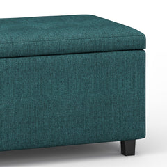 Cosmopolitan 34 inch Wide Storage Ottoman in Teal Polyester Fabric