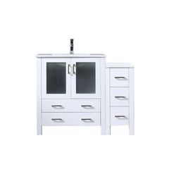 White Single Bath Vanity 42 in. W x 18.25 in. D, with Side Cabinet, White Ceramic Top, and Faucet Set
