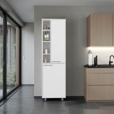 Burton Kitchen Pantry with 2 Doors, Adjustable Shelves, side Shelves, Compact Storage Cabinet for Kitchen Organization, White