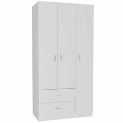 Austral 3 Door Armoire with Drawers, Shelves, and Hanging Rod -White