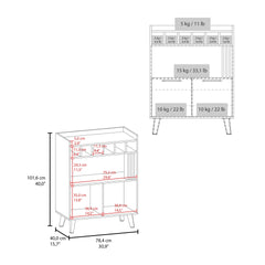 Vance 40" High Bar Cabinet with Six Bottle Cubbies, Two Double Door Cabients, Four Shelves, Living Room, Wine Rack, Liquoar Cabient Dark Wengue