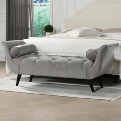 Alma Tufted Flared Arm Entryway Bench, Opal Grey Velvet