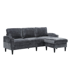 UNITED WE WIN Sofa for three, solid wood frame, Chenille fabric, side pocket, with two cup holders, footstool with storagestorage sofa /Living room sofa cozy sectional sofa
