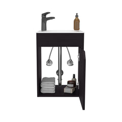 Bethel Floating Wide One-Door Vanity With Resin Sink And Two Shelves, Bathroom Storage, Black