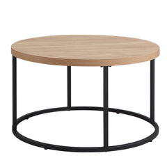 31.5" Round Coffee Table for Living Room, Modern Industrial Wood Circle Center Table with Sturdy Metal Legs, Thick Scratch-Resistant Top, Natural Oak Finish
