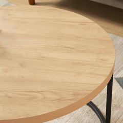 31.5" Round Coffee Table for Living Room, Modern Industrial Wood Circle Center Table with Sturdy Metal Legs, Thick Scratch-Resistant Top, Natural Oak Finish