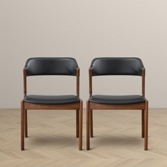 High Quality Enzo Mid-Century Modern Black Leather Dining Chair (Set of 2) with Solid Wood Base 21.1"W x 24.5"D x 30.1"H for Living Room Bedroom Outdoor