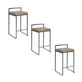 Fuji 26" Contemporary Stackable Counter Stool in Black Metal with Brown Cowboy Fabric Cushion by LumiSource - Set of 3